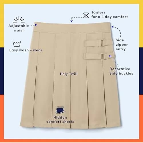 French Toast Girls' Adjustable Waist 2-Tab Scooter, Khaki, 12 | School Uniform with Built-in Shorts thumbnail 5