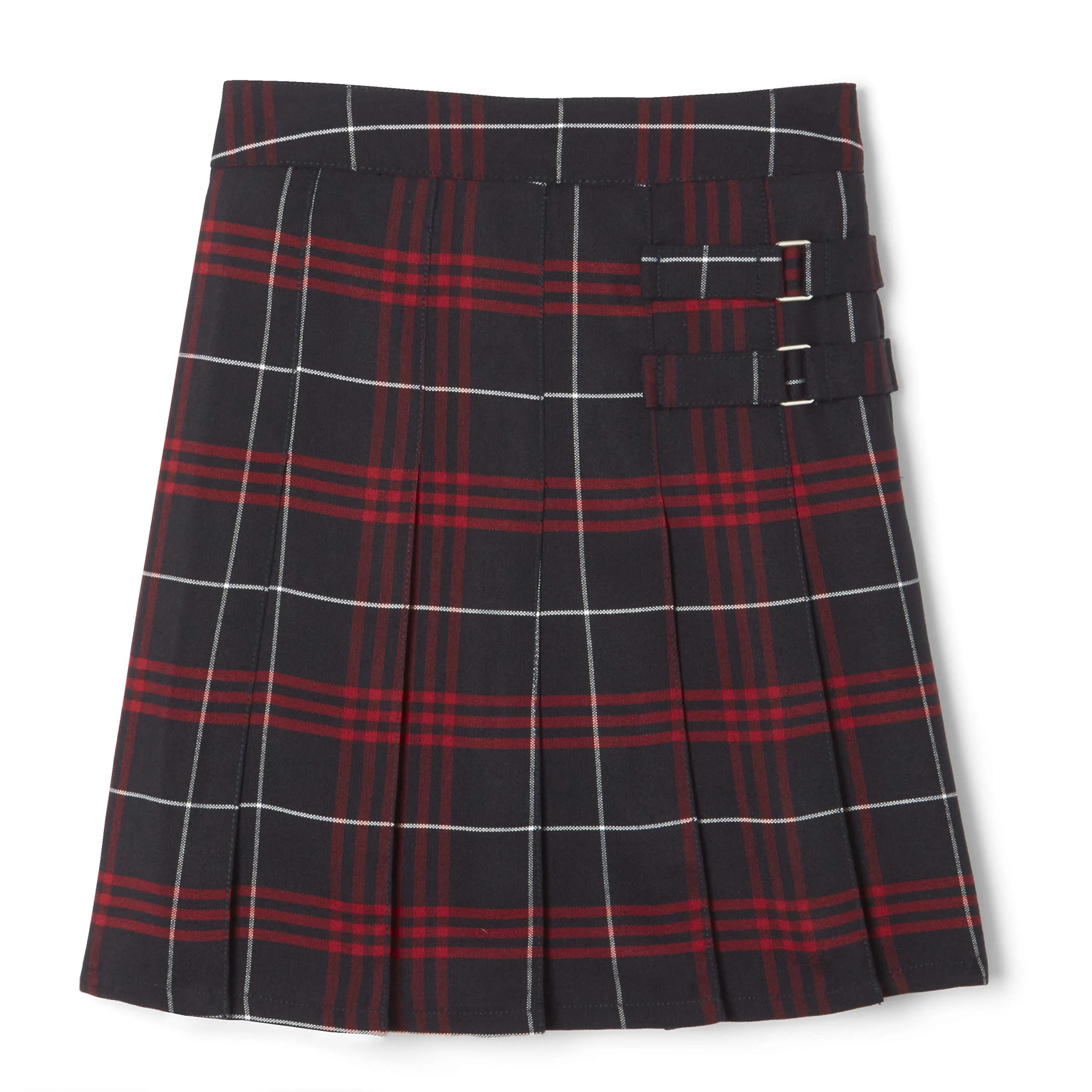 French Toast Girls' Adjustable Waist Plaid 2-Tab Scooter, Burgundy Plaid, Size 6 | Active Girl's School Skirt with Built-in Shorts — Navy & Red Plaid / 10