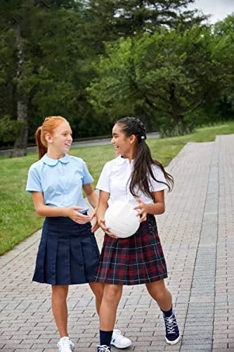French Toast Girls' Adjustable Waist Plaid 2-Tab Scooter, Navy & Red Plaid, 10 | Built-in Shorts, Preppy Style, Above Knee thumbnail 7