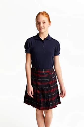 French Toast Girls' Adjustable Waist Plaid 2-Tab Scooter, Navy & Red Plaid, 10 | Built-in Shorts, Preppy Style, Above Knee thumbnail 2