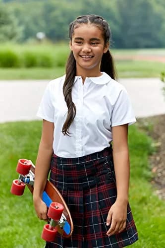 French Toast Girls' Adjustable Waist Plaid 2-Tab Scooter, Navy & Red Plaid, 10 | Built-in Shorts, Preppy Style, Above Knee thumbnail 3