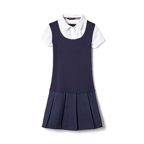 French Toast Girls' Short Sleeve 2-Fer Pleated Dress, Navy, 14 | School Uniform Look & Comfort thumbnail 5