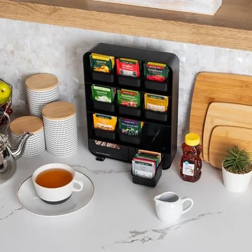 Mind Reader 11-Drawer Tea Bag Organizer Station | 26cm (10.25") Black Plastic Countertop Storage thumbnail 5