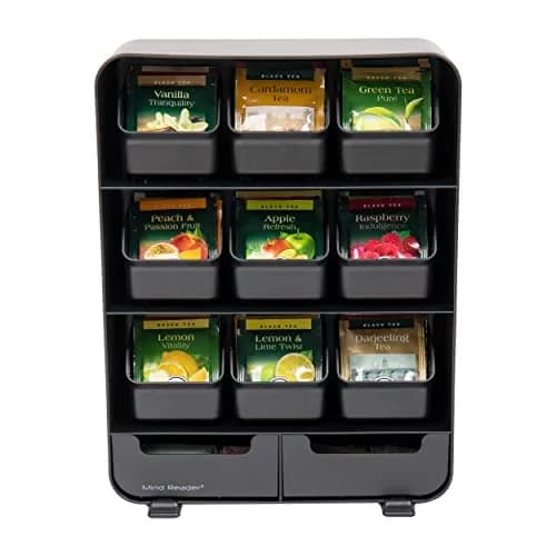 Mind Reader 11-Drawer Tea Bag Organizer Station | 26cm (10.25") Black Plastic Countertop Storage thumbnail 6