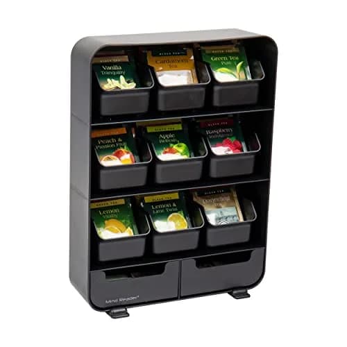 Mind Reader 11-Drawer Tea Bag Organizer Station | 26cm (10.25") Black Plastic Countertop Storage thumbnail 1