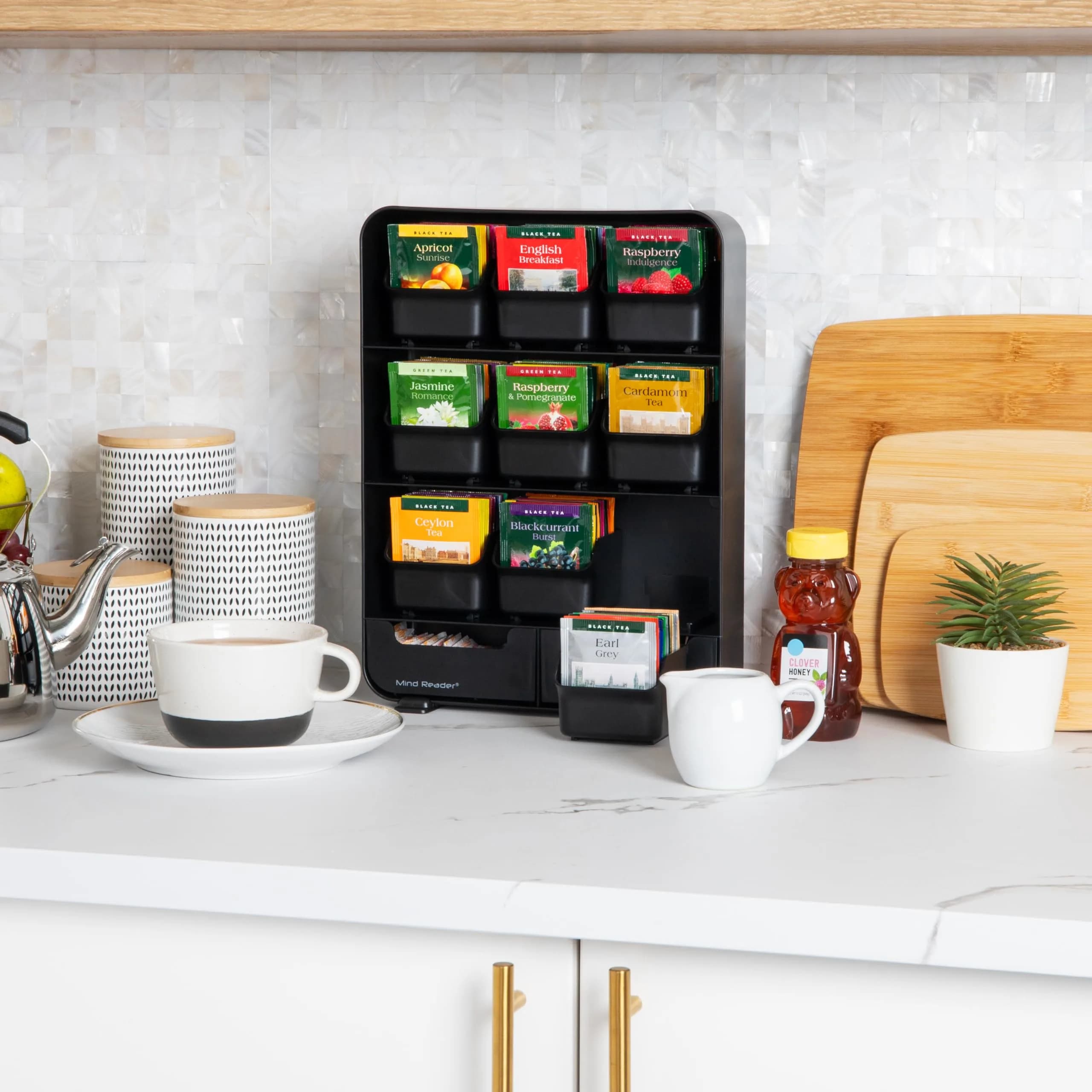 Mind Reader 11-Drawer Tea Bag Organizer Station | 26cm (10.25") Black Plastic Countertop Storage - view 2
