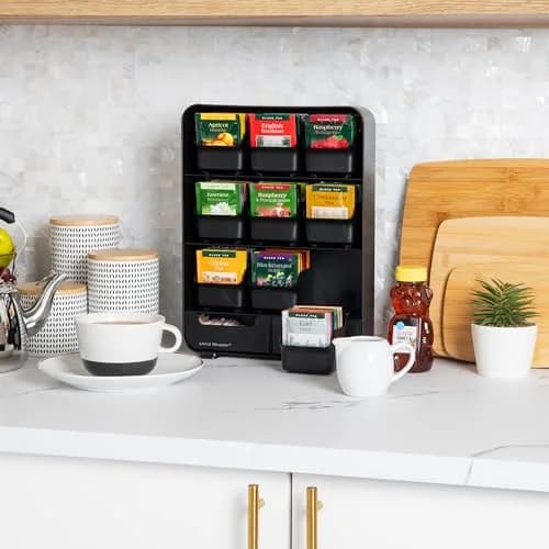 Mind Reader 11-Drawer Tea Bag Organizer Station | 26cm (10.25") Black Plastic Countertop Storage thumbnail 2