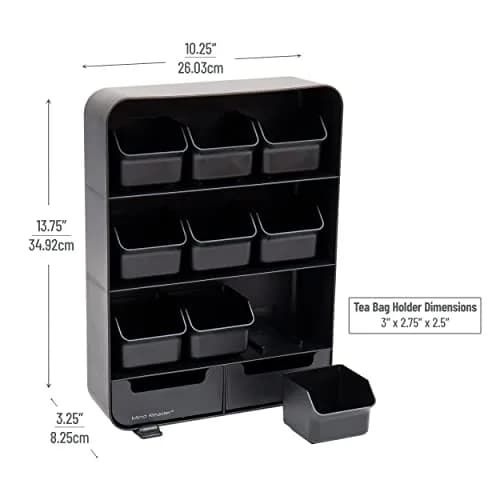 Mind Reader 11-Drawer Tea Bag Organizer Station | 26cm (10.25") Black Plastic Countertop Storage thumbnail 3