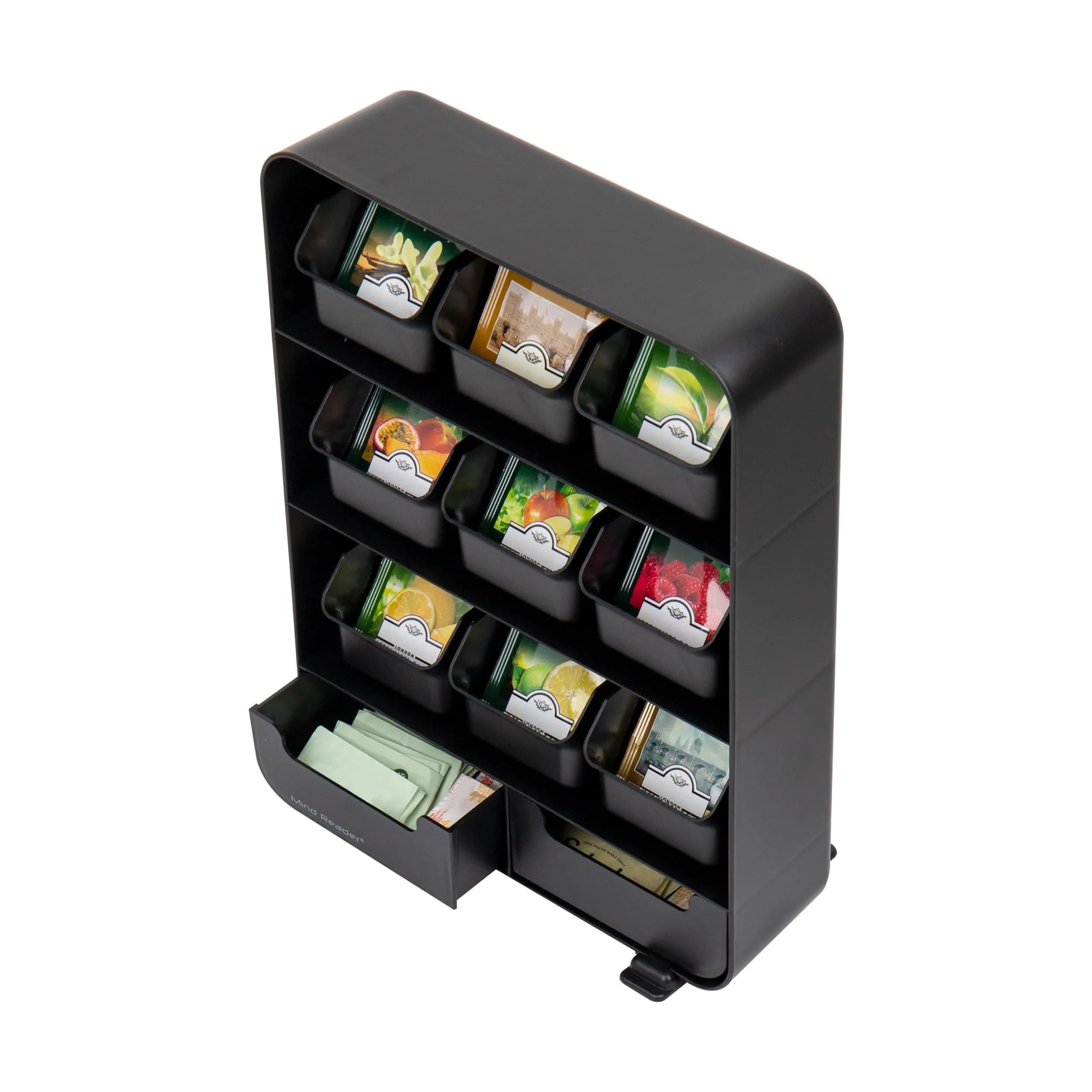 Mind Reader 11-Drawer Tea Bag Organizer Station | 26cm (10.25") Black Plastic Countertop Storage - view 4