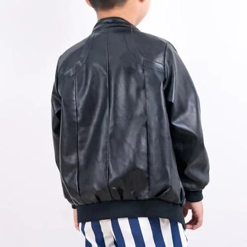 Chinaface Boy's Trendy Stand-Collar PU Leather Spring Moto Jacket Black 11-12 Years | Stylish & Warm thumbnail 5