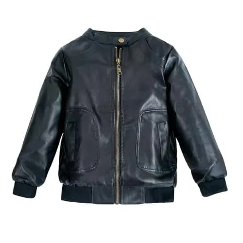 Chinaface Boy's Trendy Stand-Collar PU Leather Spring Moto Jacket Black 11-12 Years | Stylish & Warm thumbnail 6