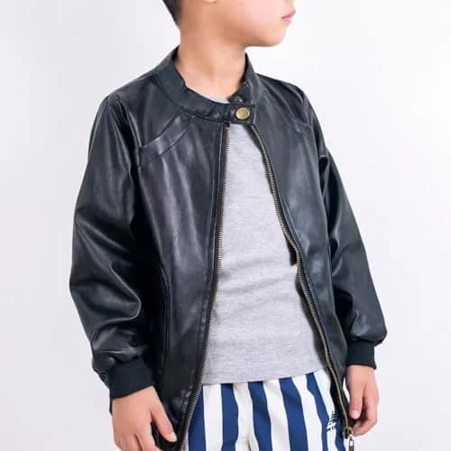 Chinaface Boy's Trendy Stand-Collar PU Leather Spring Moto Jacket Black 11-12 Years | Stylish & Warm thumbnail 8