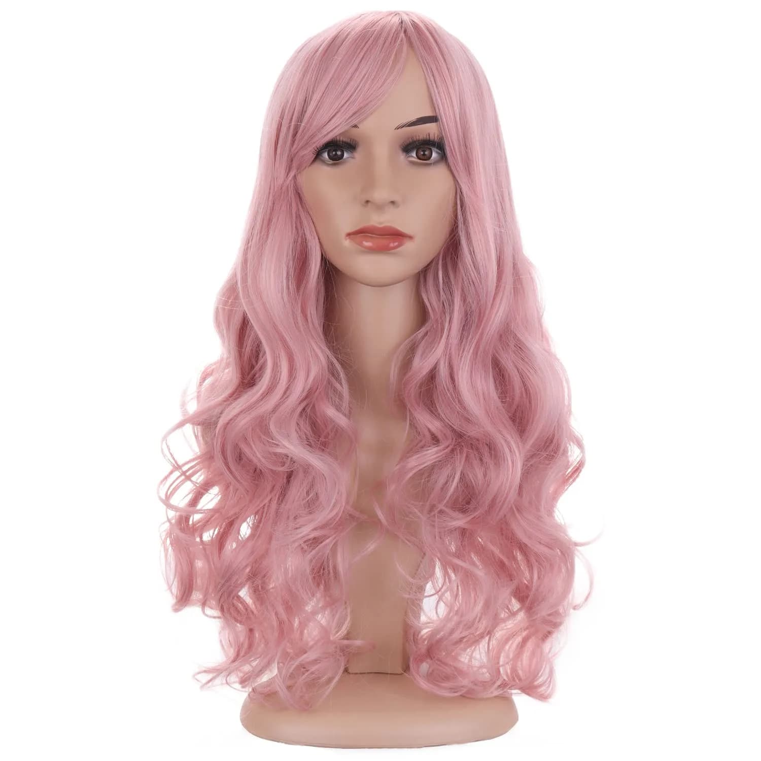 BERON Woman Pink Wig Long Wavy 24 Inch | Heat-Resistant Synthetic Hair for Women