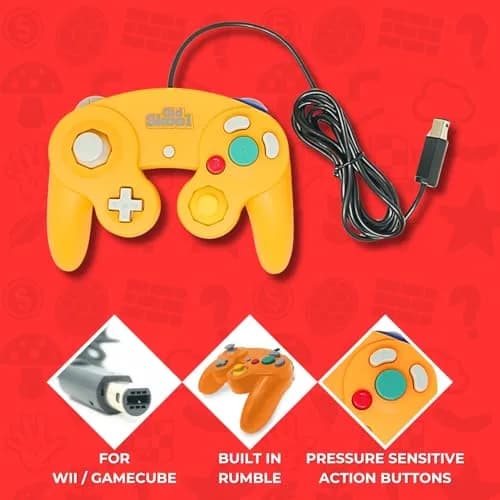 Old Skool Controller Compatible with Gamecube/Wii - Orange (Spice) | 6ft Cable, Rumble Vibration thumbnail 3