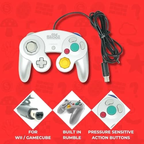 Old Skool Silver Wired Controller Compatible with GameCube/Wii | 1.8m Cable, Rumble Vibration thumbnail 3