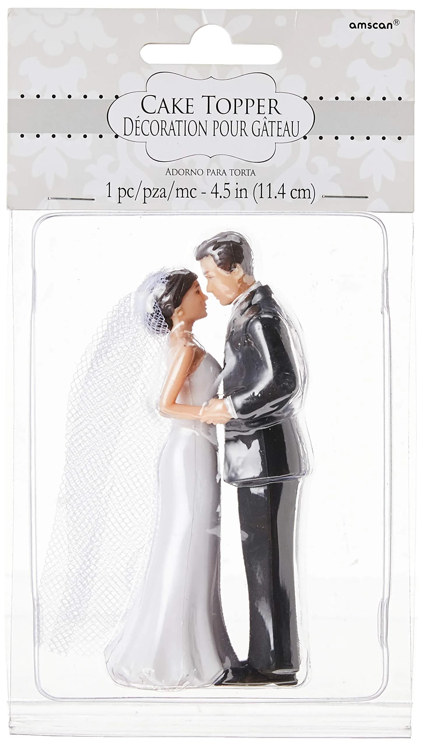 Amscan Elegant Bride & Groom Wedding Cake Topper 4.5" | Reusable Plastic for Engagement Parties & Bridal Showers - view 3