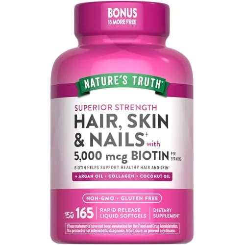 Nature's Truth Hair, Skin & Nails Vitamin | 5000 mcg Biotin | 165 Softgels | Supports Hair & Nail Growth thumbnail 1