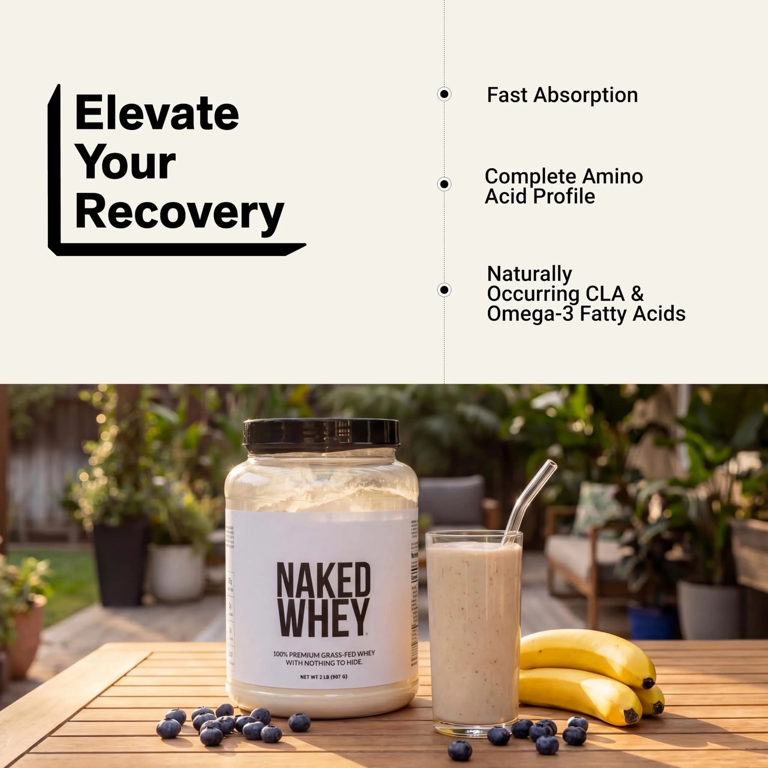 NAKED Whey Protein Powder 2 lb (907 g) | NSF Certified Grass-Fed Unflavored Protein - view 6