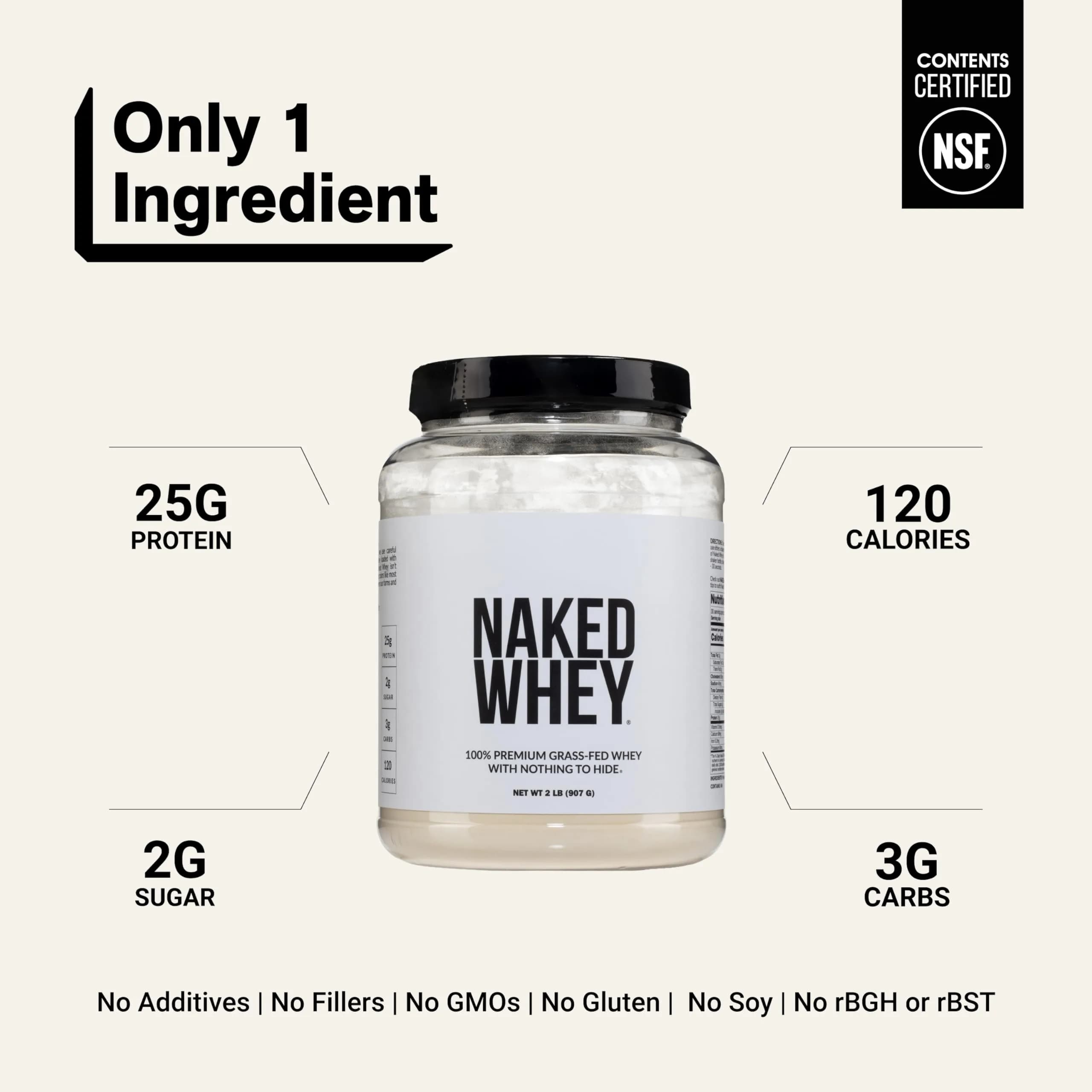 NAKED Whey Protein Powder 2 lb (907 g) | NSF Certified Grass-Fed Unflavored Protein - view 3