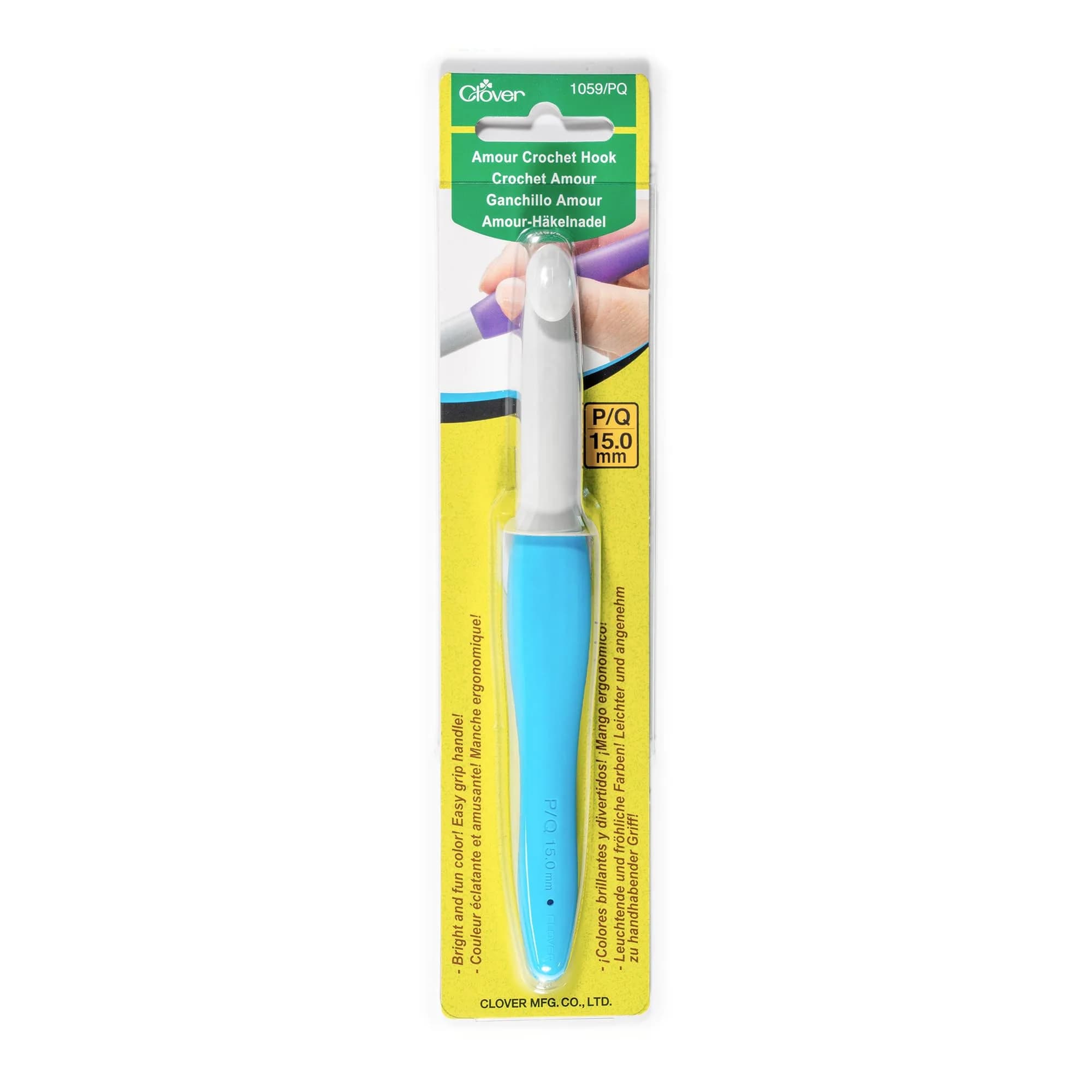 Clover Amour Crochet Hook 5.5mm (0.22 in) Green | Made in Japan — Blue & White