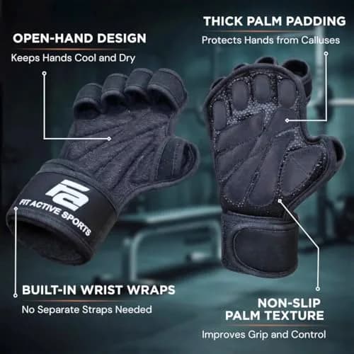 Fit Active Sports Gym Workout Gloves for Men Women Weight Lifting | Large thumbnail 3