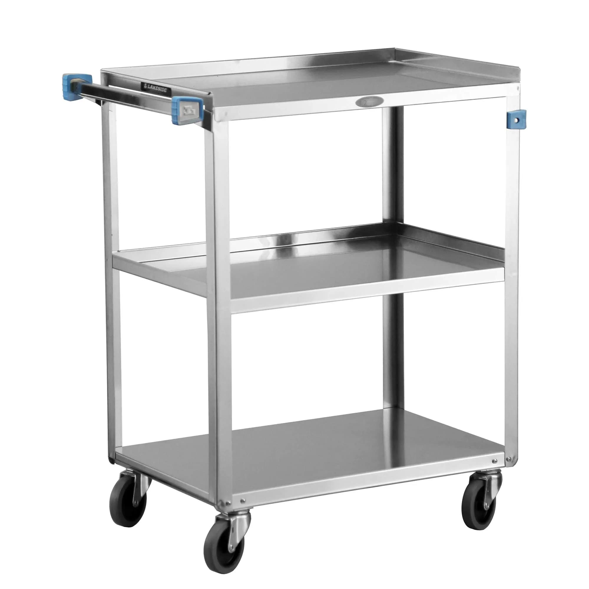 Lakeside Manufacturing 411 Utility Cart, Stainless Steel, 3 Shelves, 500 lb. Capacity | Fully Assembled — Stainless Steel