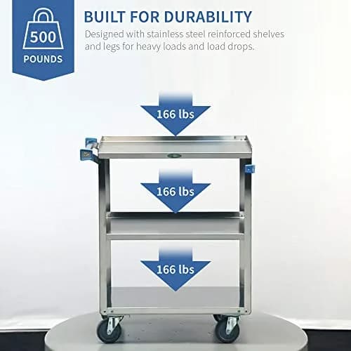 Lakeside Manufacturing 411 Utility Cart, Stainless Steel, 3 Shelves, 500 lb. Capacity | Fully Assembled thumbnail 5