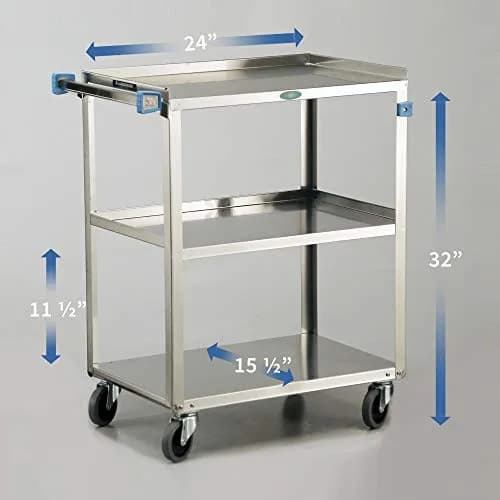 Lakeside Manufacturing 411 Utility Cart, Stainless Steel, 3 Shelves, 500 lb. Capacity | Fully Assembled thumbnail 3