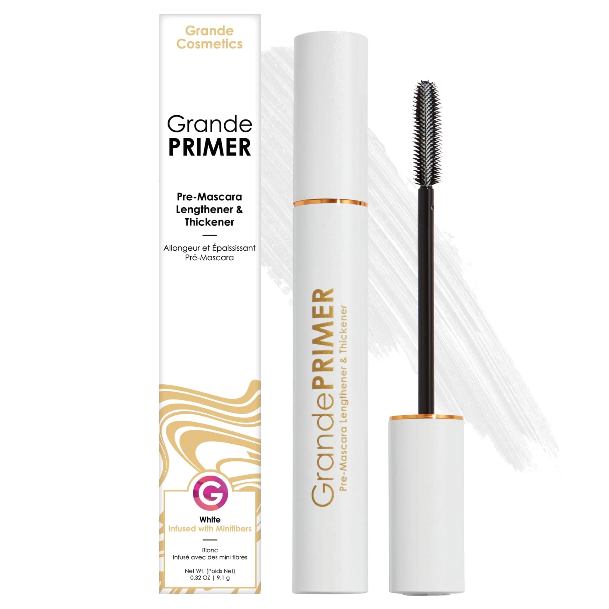 Grande Cosmetics GrandePRIMER Pre-Mascara Lengthener & Thickener 0.32 oz | Smudge-Proof, Water-Resistant Lash Primer for Flawless Application