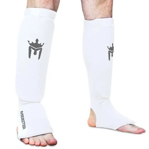 Meister MMA Elastic Cloth Shin & Instep Guards White Youth/X-Small | Lightweight Impact Protection thumbnail 1