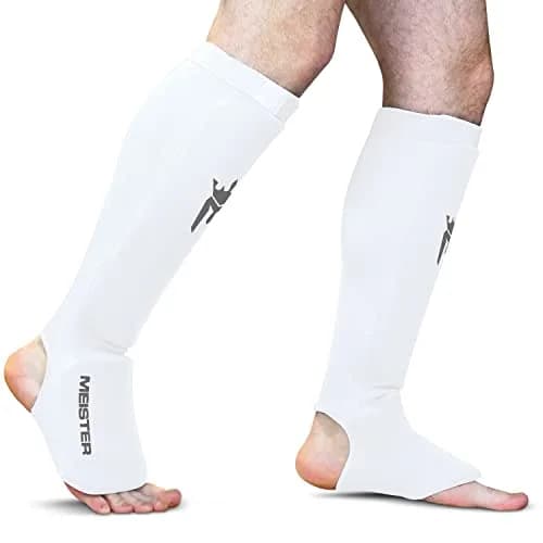 Meister MMA Elastic Cloth Shin & Instep Guards White Youth/X-Small | Lightweight Impact Protection thumbnail 2