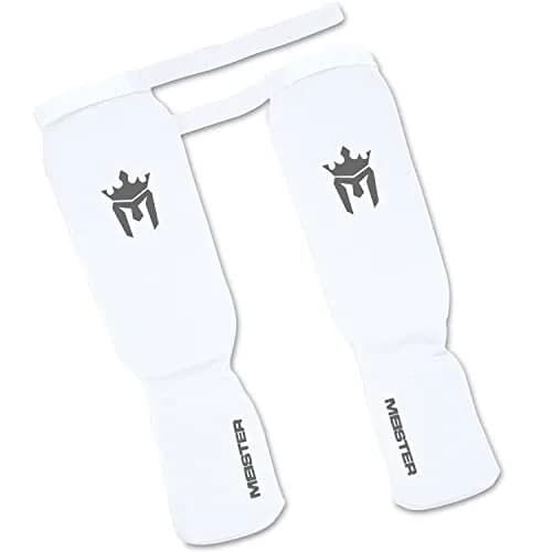 Meister MMA Elastic Cloth Shin & Instep Guards White Youth/X-Small | Lightweight Impact Protection thumbnail 3