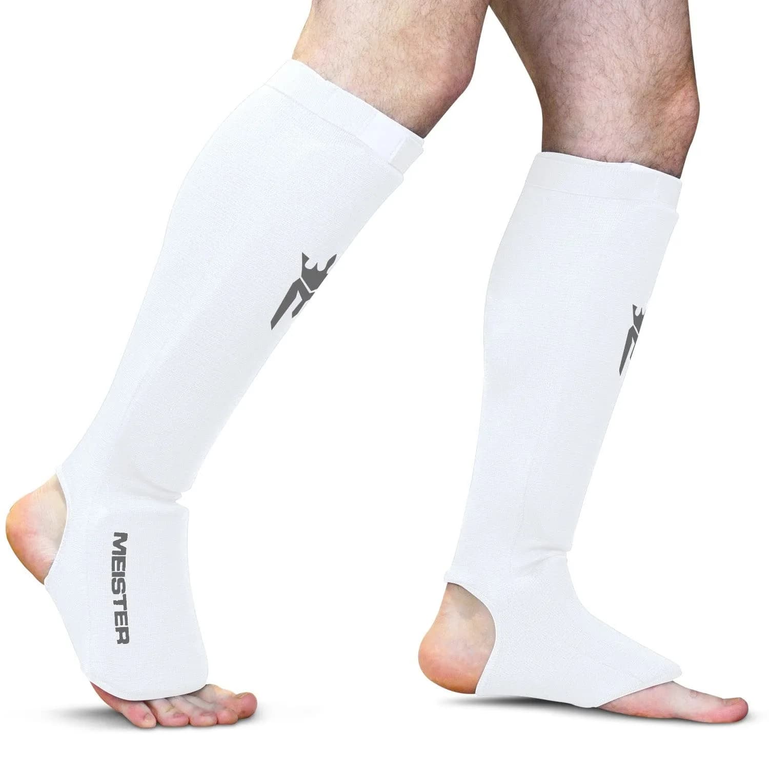 Meister MMA Elastic Cloth Shin & Instep Guards - White - Small/Medium - view 2