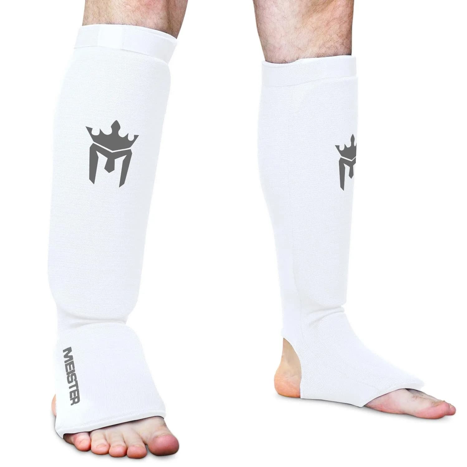 Meister MMA Elastic Cloth Shin & Instep Guards - White - Large/X-Large | Lightweight Combat Sports Protection - main product image