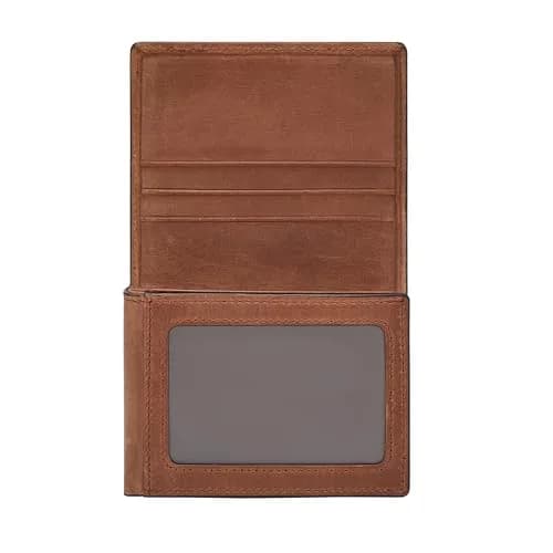 Fossil Derrick Leather RFID-Blocking Trifold Wallet Brown | 9 Card Slots, Bill Compartment, ID Window thumbnail 3