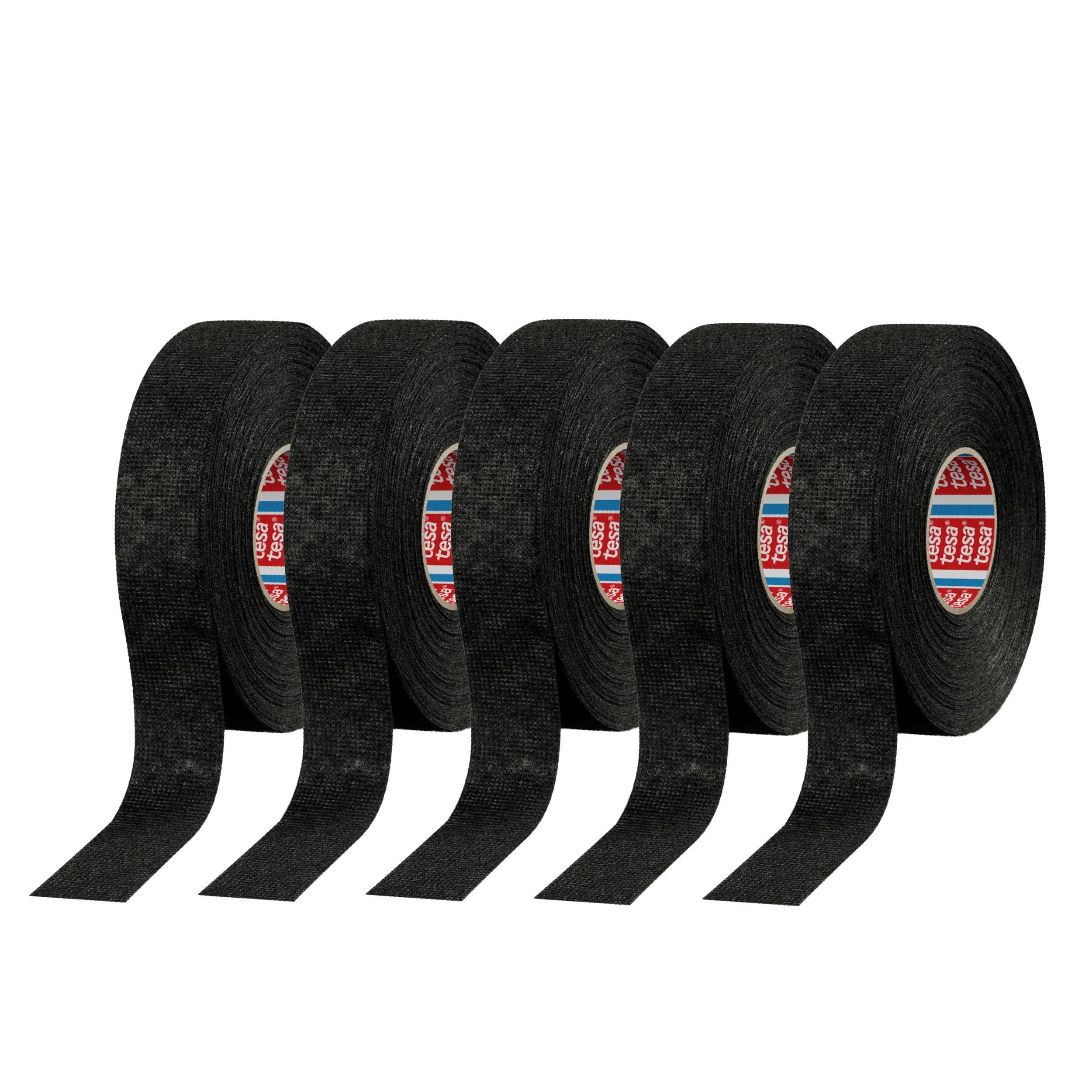 tesa 51608 Noise Damping PET Fleece Automotive Wire Harness Tape Black 19mm x 15m (5 Rolls) | Abrasion Resistant & Hand-Tearable — Black