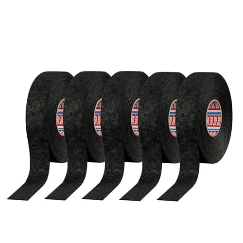 tesa 51608 Noise Damping PET Fleece Automotive Wire Harness Tape Black 19mm x 15m (5 Rolls) | Abrasion Resistant & Hand-Tearable thumbnail 1