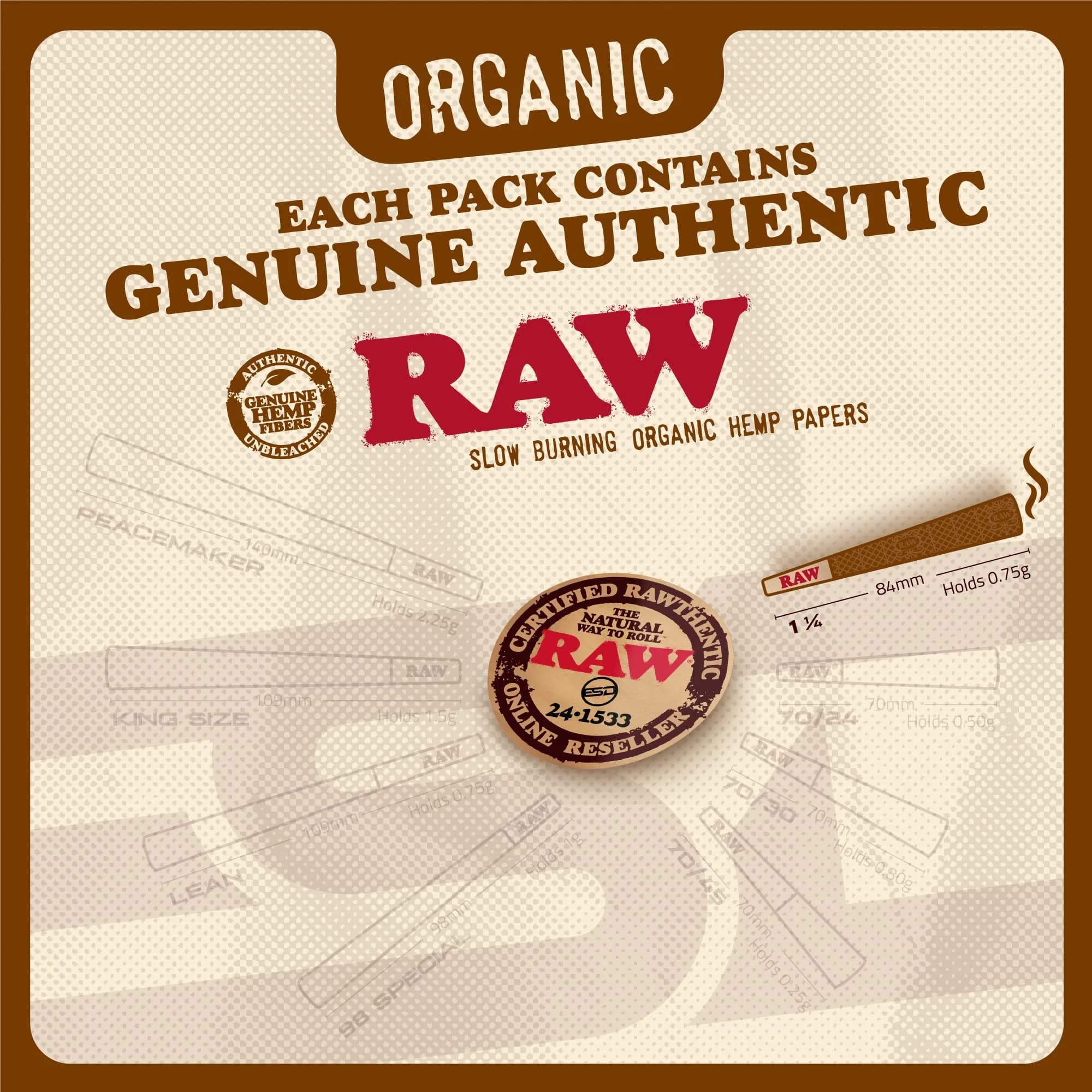 RAW Organic Cones 1-1/4 Size | 50 Pack | Pre Rolled Rolling Papers with Tips | 83mm Length - view 5