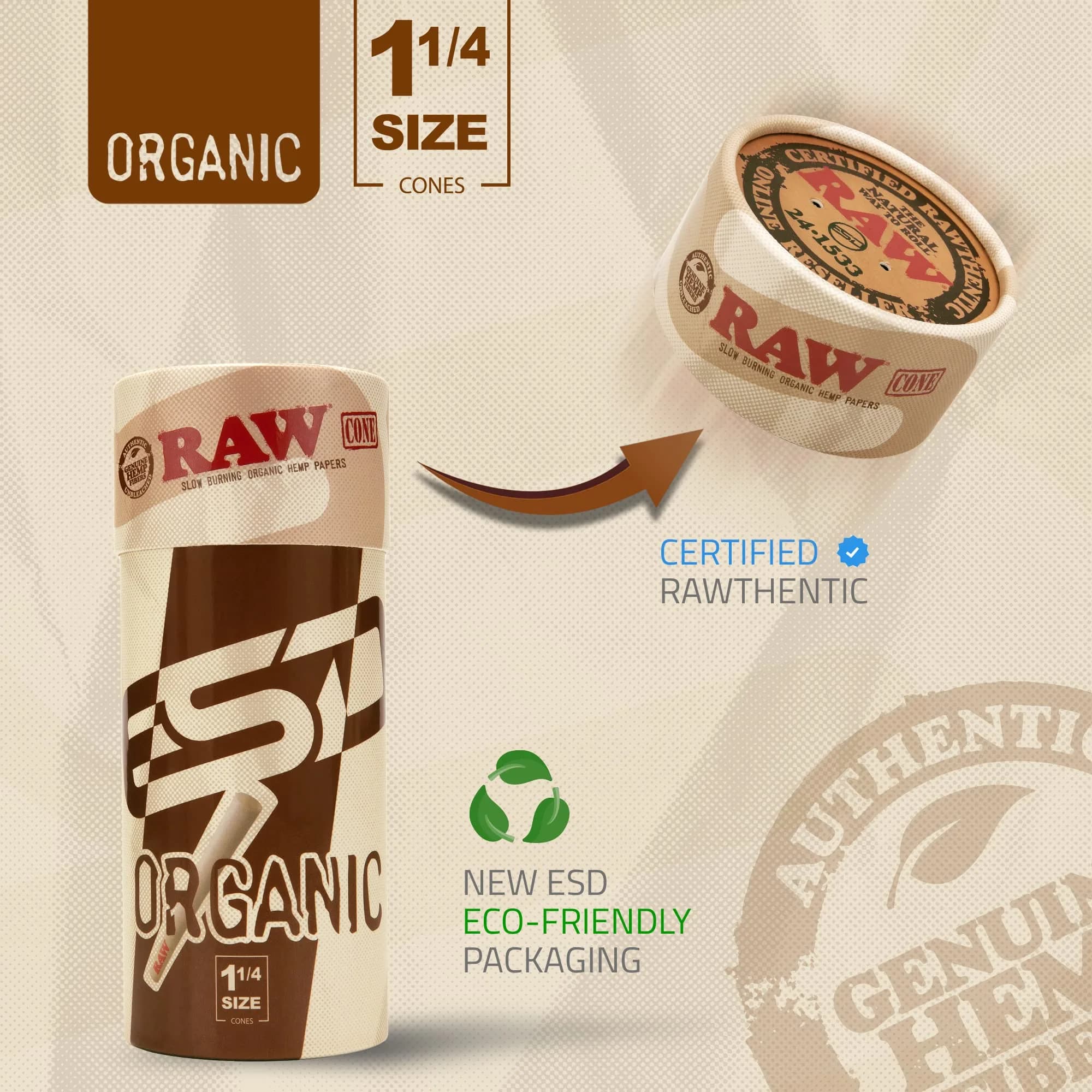 RAW Organic Cones 1-1/4 Size | 50 Pack | Pre Rolled Rolling Papers with Tips | 83mm Length - view 4