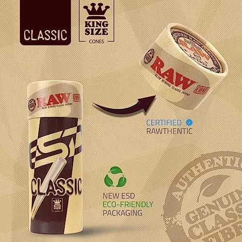 RAW Classic King Size Pre-Rolled Cones 100 Count | Slow Burning Unbleached Fibers with Tips thumbnail 4