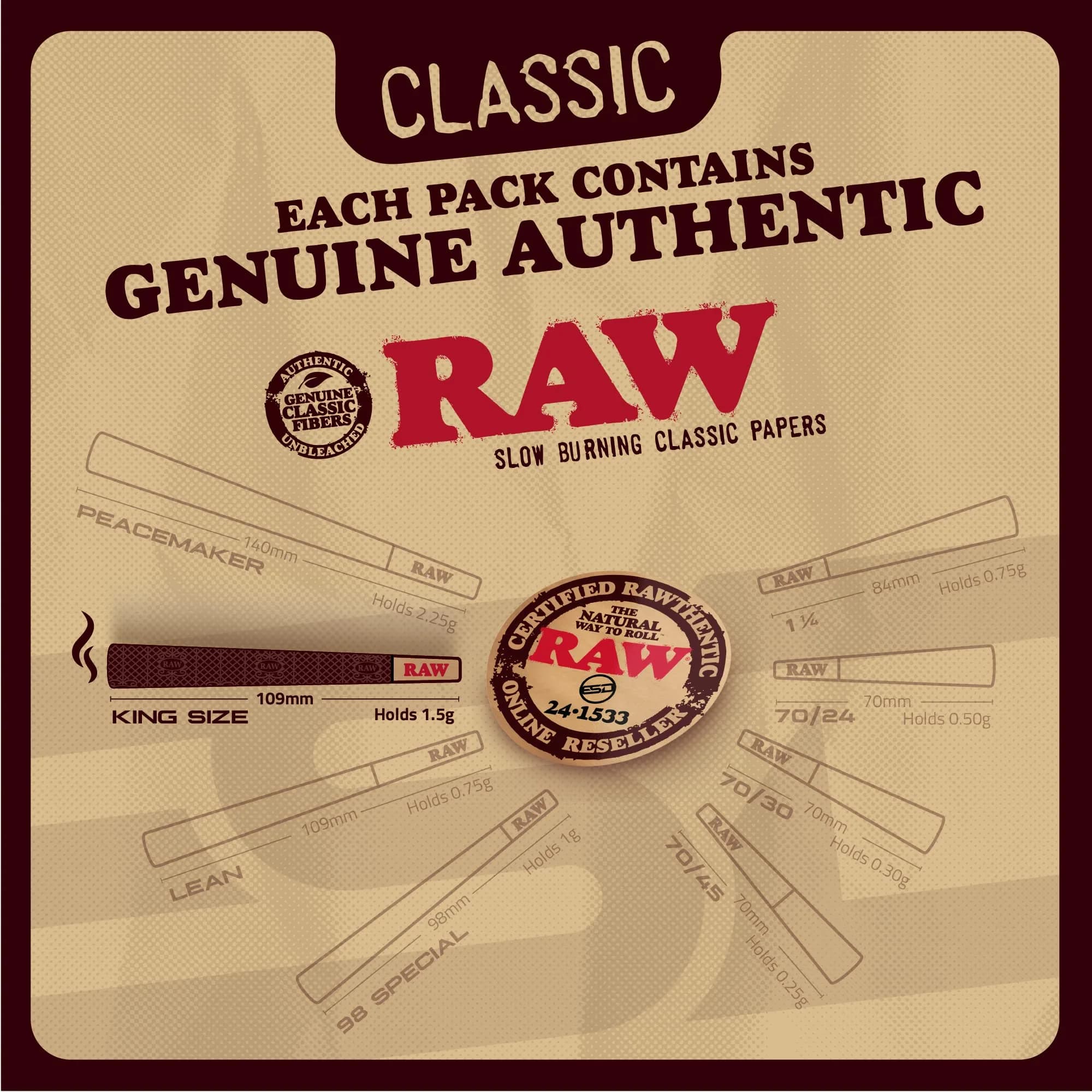 RAW Classic King Size Pre-Rolled Cones 100 Count | Slow Burning Unbleached Fibers with Tips - view 5