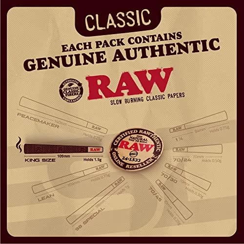 RAW Classic King Size Pre-Rolled Cones 100 Count | Slow Burning Unbleached Fibers with Tips thumbnail 5