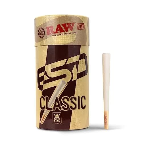 RAW Classic King Size Pre-Rolled Cones 100 Count | Slow Burning Unbleached Fibers with Tips thumbnail 1