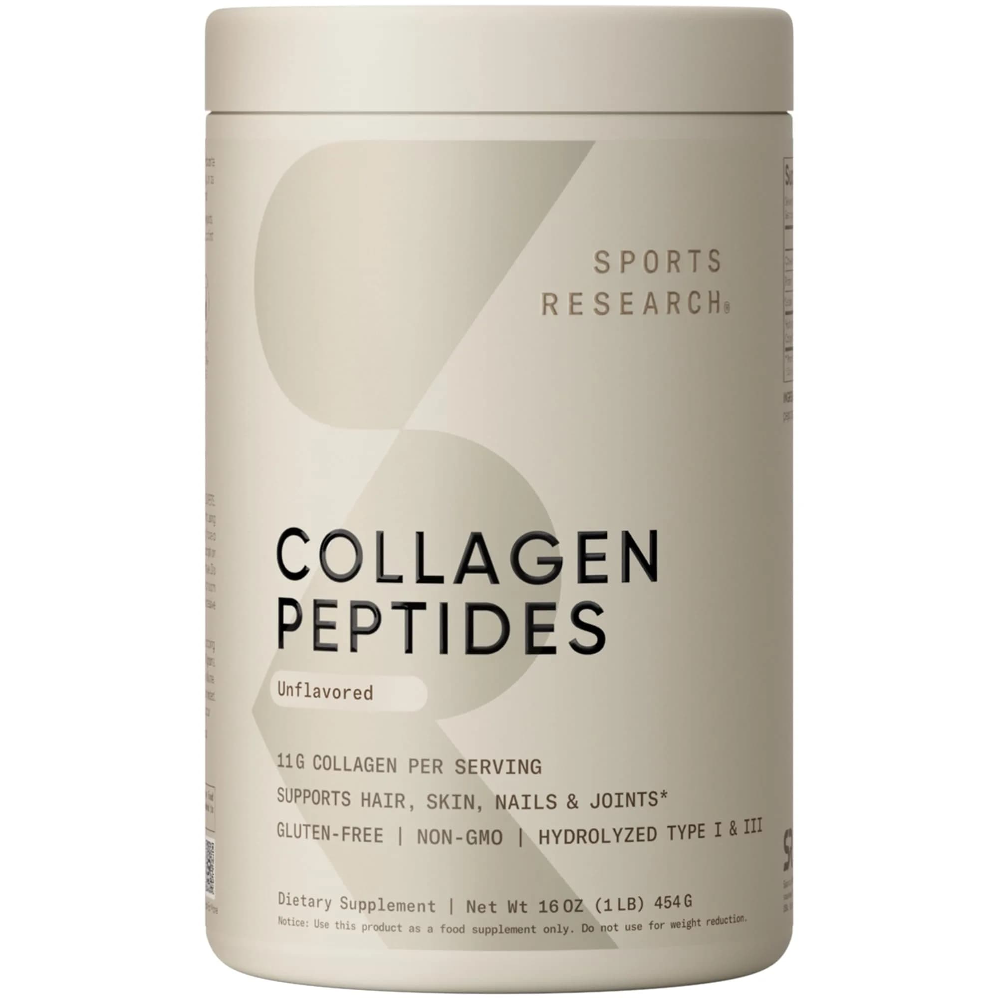 Sports Research Unflavored Collagen Peptides Protein Powder, 1lb | High Protein Nutritional Supplement for Wellness - main product image