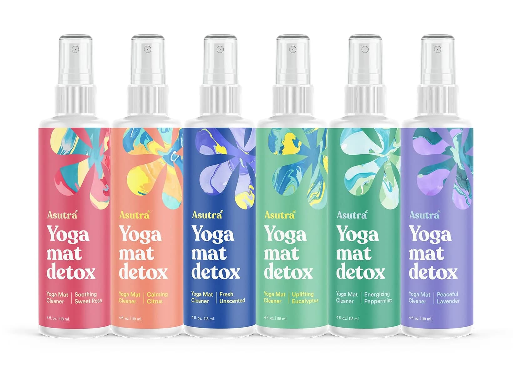 ASUTRA Yoga Mat Cleaner Spray Variety Pack (6 x 4 fl oz) | Essential Oil Aromatherapy & Deep Cleaning