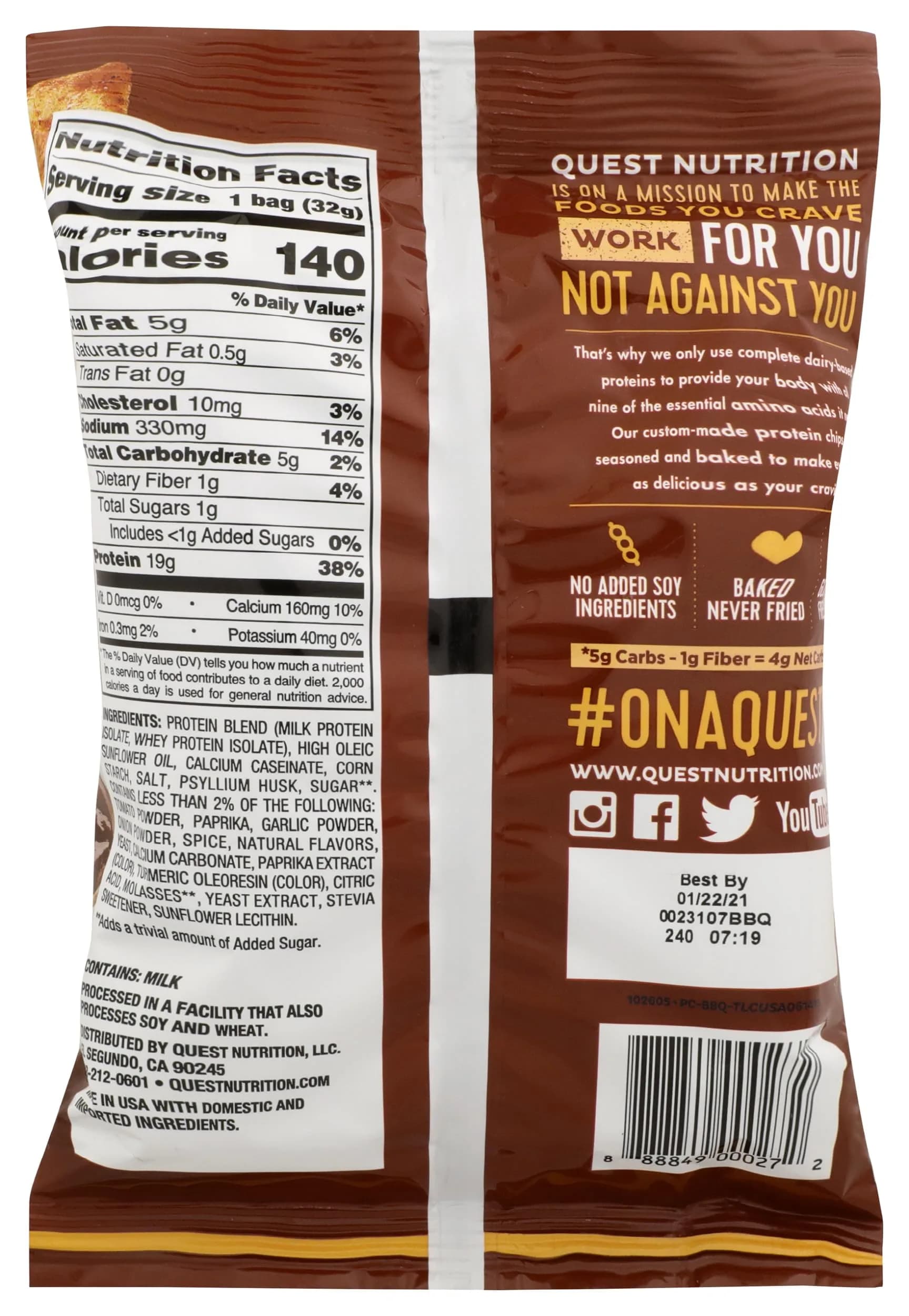 Quest High Protein BBQ Chips (1.2oz / 34g) - Savory Barbecue Flavour, 22g Protein Snack - view 2