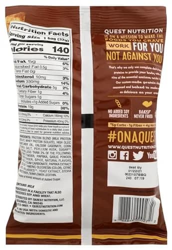 Quest Nutrition Protein Chips BBQ 32g (1.125 oz) | 22g Protein, 2g Net Carbs, Baked, Gluten-Free thumbnail 2
