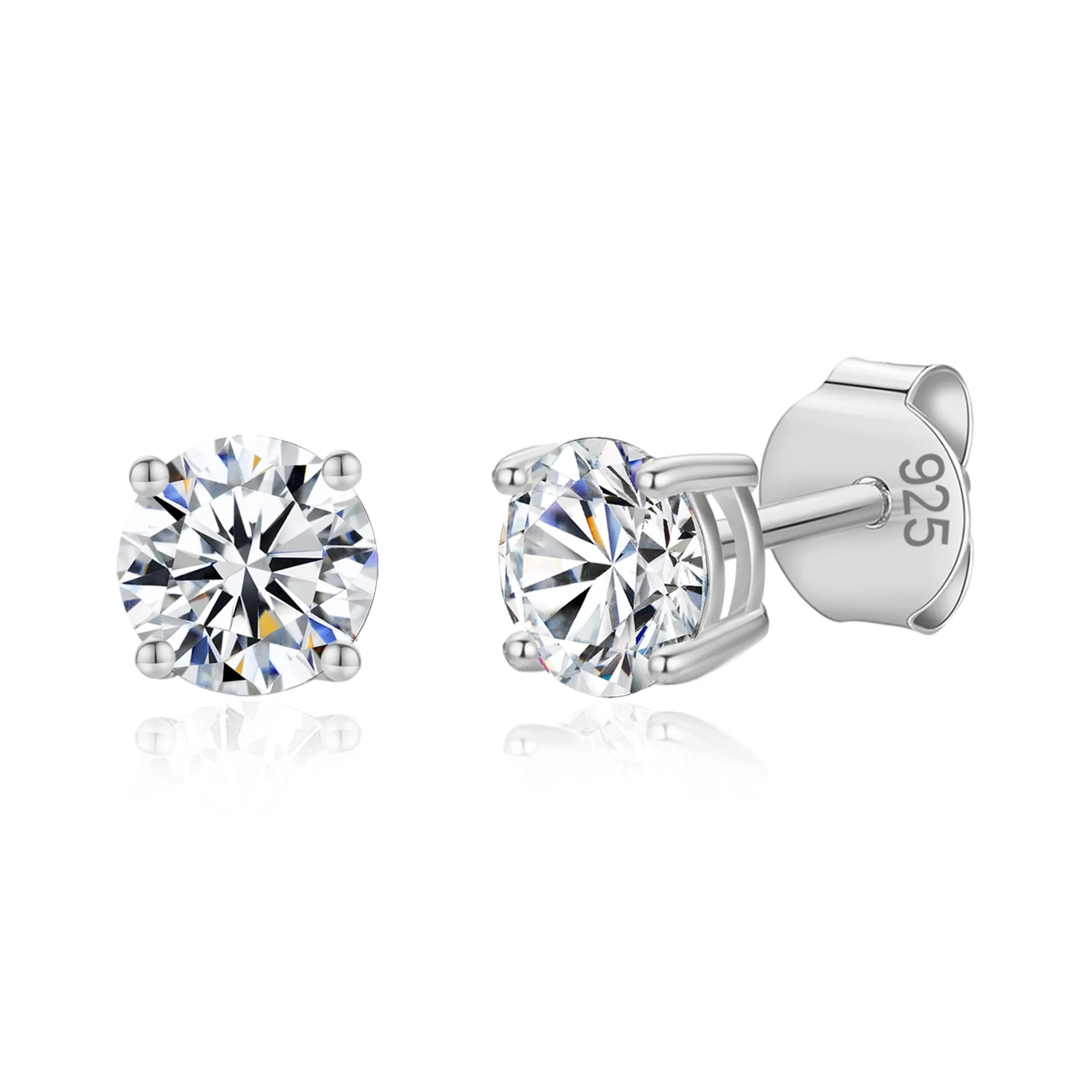 LAVISHE Rhodium Plated 925 Sterling Silver Cubic Zirconia Stud Earrings 5mm | Hypoallergenic Silver Jewelry