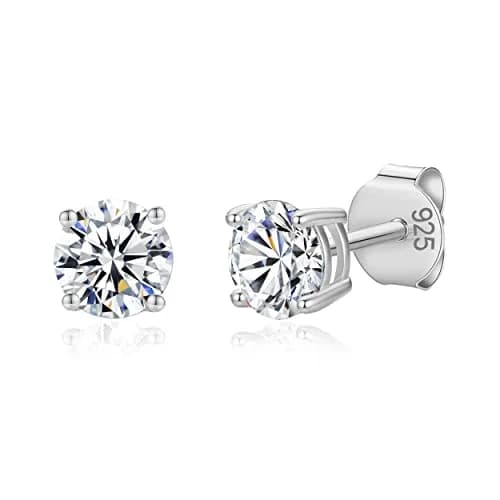 LAVISHE Rhodium Plated 925 Sterling Silver Cubic Zirconia Stud Earrings 5mm | Hypoallergenic Silver Jewelry thumbnail 1