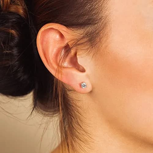 LAVISHE Rhodium Plated 925 Sterling Silver Cubic Zirconia Stud Earrings 5mm | Hypoallergenic Silver Jewelry thumbnail 2